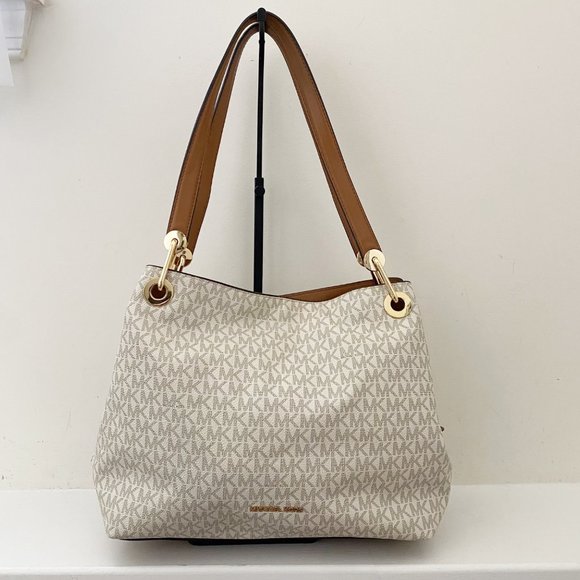 Michael Kors Handbags - Michael Kors Raven Large Shoulder Bag Tote Signature Print Vanilla